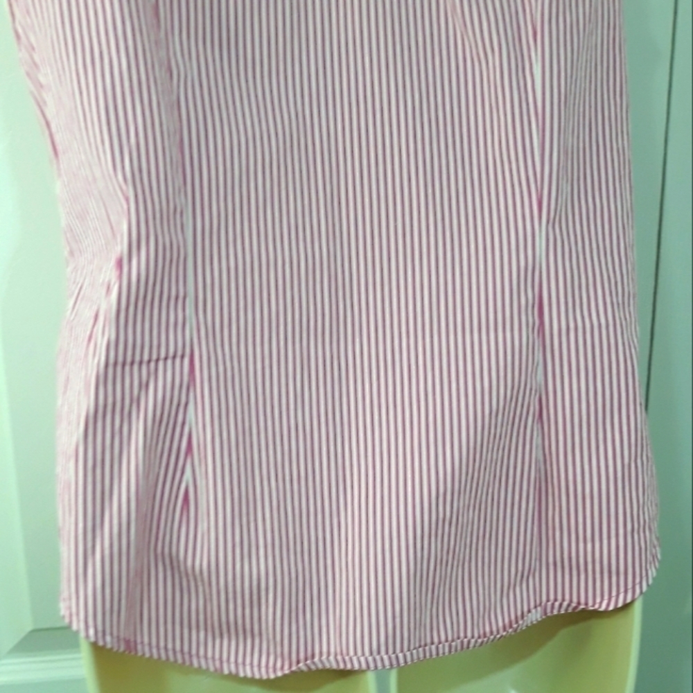 Lauren Ralph Lauren Cotton Striped  Pink White Sleeveless Top Button Down Sz 10 - Picture 7 of 9